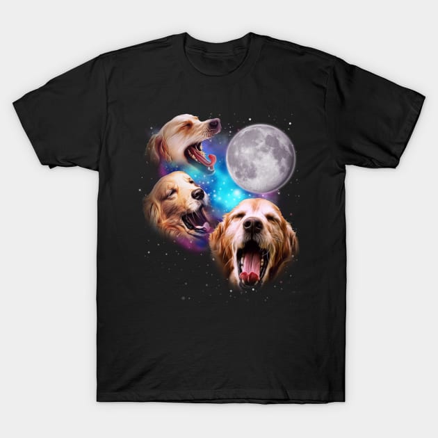 Three Golden Retrievers Howl at the Moon T-Shirt by darklordpug